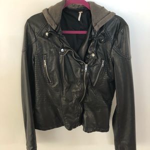 Leather jacket with removable hood